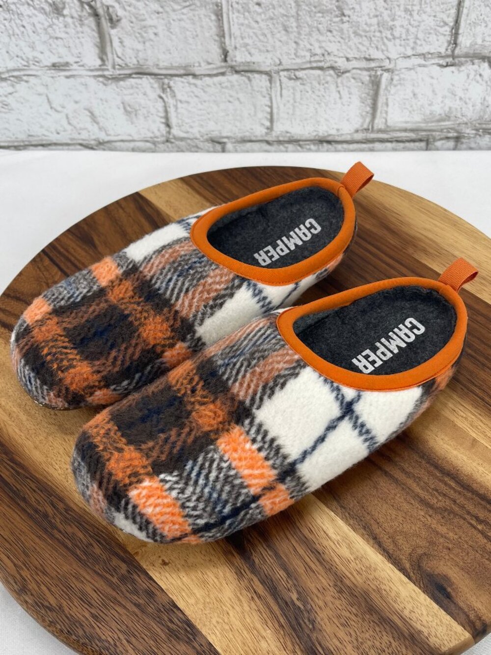 Camper Wabi Womens 7/38 Plaid Indoor/Outdoor Orange Multi Wool Slippers